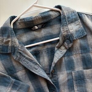The North Face‎ Women's Plaid Shirt Tunic Short Sleeve Blue Gray XL